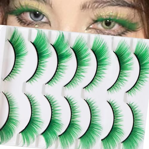 Green Cat Eye False Eyelashes - 7 Pairs Fluffy Vegan Lashes