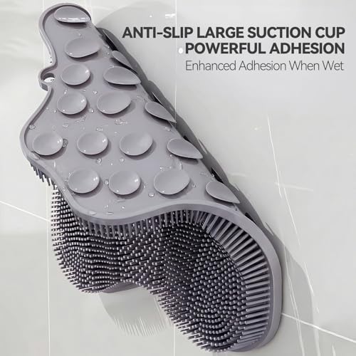 ozner Silicone Shower Foot Scrubber Mat,Back Washer Bath Wash Pad Exfoliating & Massage, Wall Mounted Slip Strong Suction Cups for Use in Cleaner Men and Women (Grey)