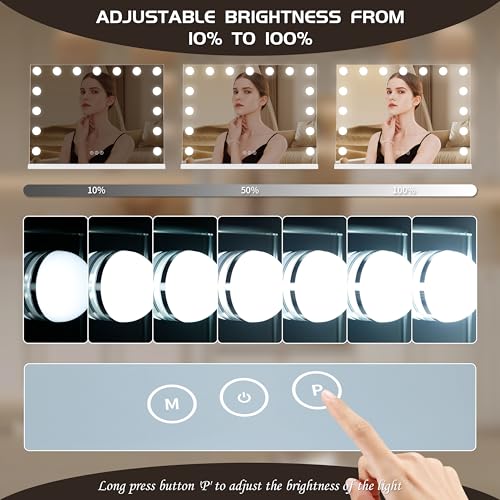 Vanity Mirror with Lights - 24x18 LED Makeup Mirror, 10X Magnifying, Touch Control