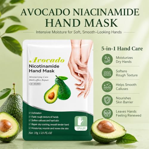 Avocado Moisturizing Hand Mask Gloves, 5 Pairs - Hydrating Hand Care