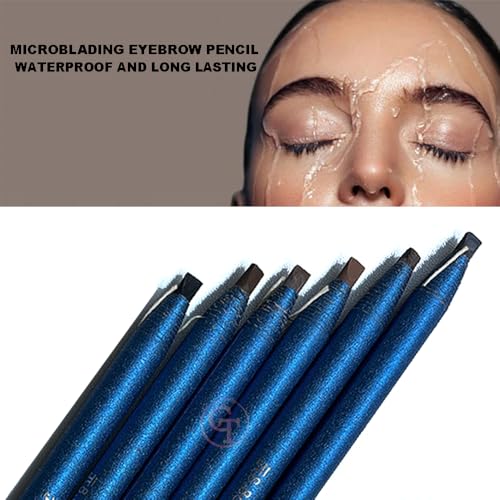 5pcs Tattoo Makeup And Microblading Supplies Waterproof Permanent Makeup Eyebrow Pencils Long Lasting Microblading Eye Brow Pencil for PMU Eye Brow Liner Beauty (Blue Paper-Medium Brown Core)