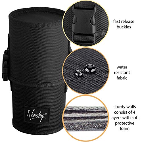 Nanshy Travel Makeup Brush Holder with Lid - Large, Stand Up Makeup Brush Case for MUA - 2-in-1 Durable Makeup Brush Organizer Bag & 2 Brush Cups - Brushes Not Included - Black - 9 x 4 x 4 Inches
