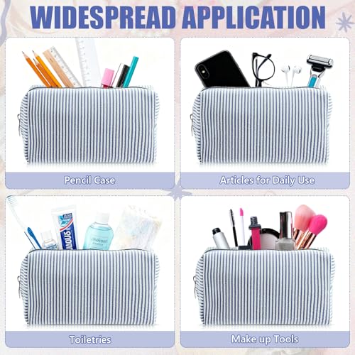 Giesiery Navy Blue Small Seersucker Cosmetic Bags Set of 8 - Travel & Makeup Pouches