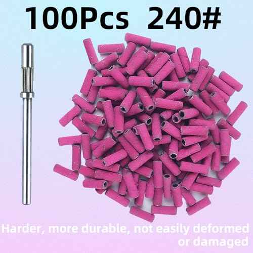 100 Pcs (240 Grit Pink) Small Sanding Bands Nail Drill Bit,Nail Drill Bits,Extreme Fine Grit Mini Sanding Band,Nail Bits,Upgrade 3.1mm Mandrel Bits,Professional Nail Drill Bit for Acrylic Nails
