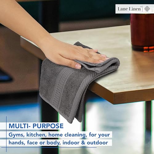 LANE LINEN Cotton Wash Cloths 12 Pack, 12x12 Grey