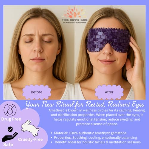 This Hippie Girl Amethyst Eye Mask ? Natural Crystal Facial Mask for Puffiness, Dark Circles & Tension Relief. Cooling Spa Stone for Relaxation, Skincare & Beauty Routine