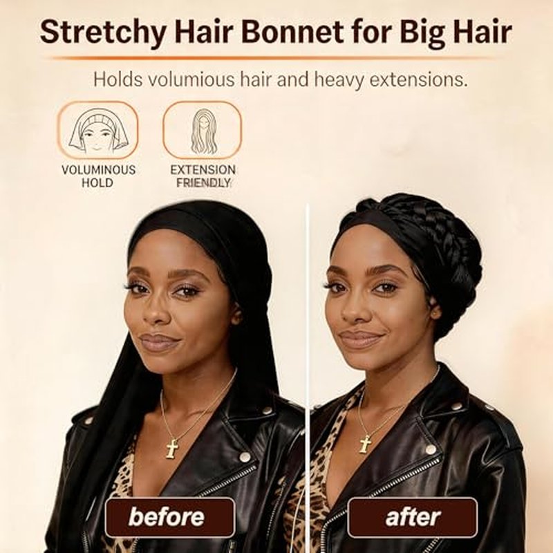 Black Pantyhose Braid Bonnet for Sleeping - Hair Protection