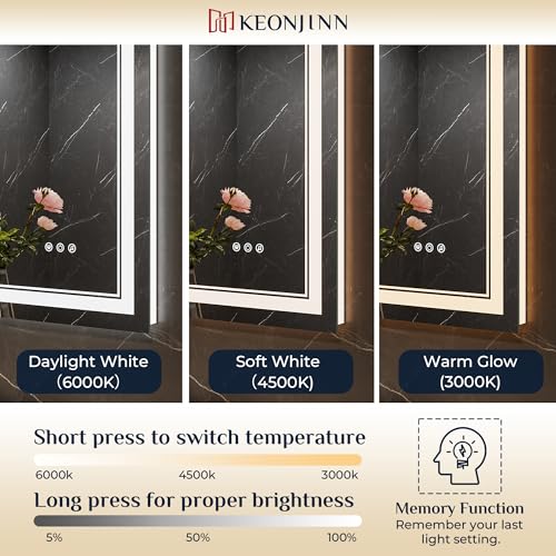 Keonjinn LED Bathroom Mirror with Lights & Bluetooth Speaker, Anti-Fog, 29x35 Inch