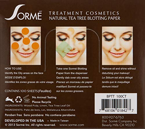 Sormé Tea Tree Blotting Paper, 100 Count