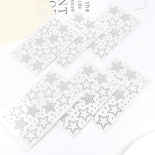 Silver Star Face Gems Rhinestone Tattoo Stickers - 6 Sheets