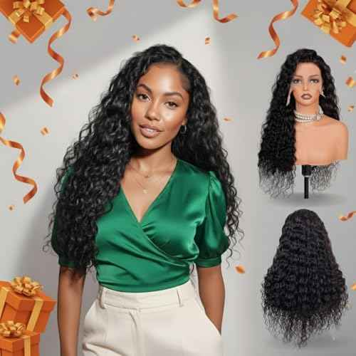 30 Inch Deep Wave Lace Front Wigs Human Hair, 13x6 HD Wet and Wavy Lace Front Wigs, Curly Human Hair Wig, 180 Density Deep Wave Wig, Pre Plucked & Glueless, Natural Color