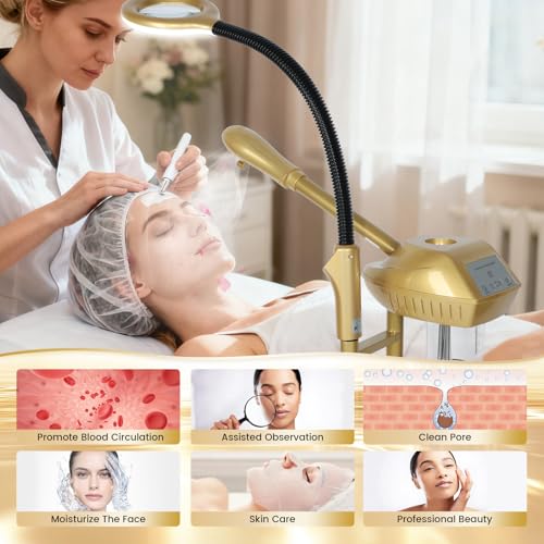 Professional Facial Steamer with Adjustable Height, Magnifier Light