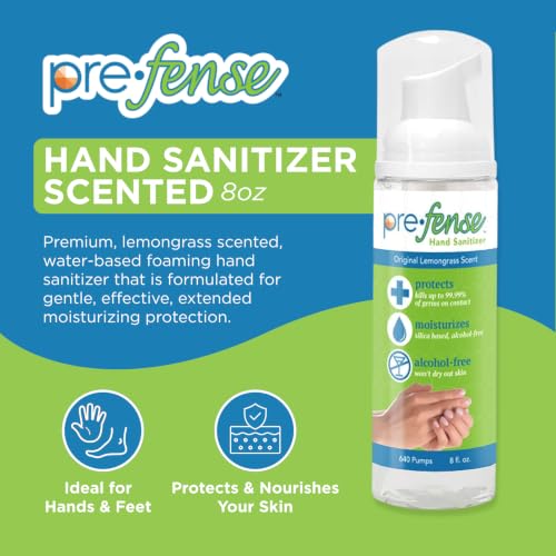 Prefense Alcohol-Free Foaming Hand Sanitizer 8 oz with 640 Pumps - Lemongrass Scent, Travel Size