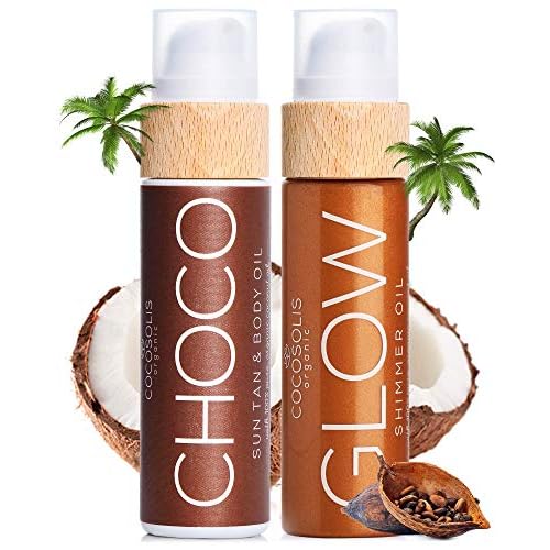 COCOSOLIS Bio Body Oil Bundle ? Choco Tanning Oil and Glow Body Shimmer Lotion - Get a Healthy, Glowing, and Longer Lasting Tan