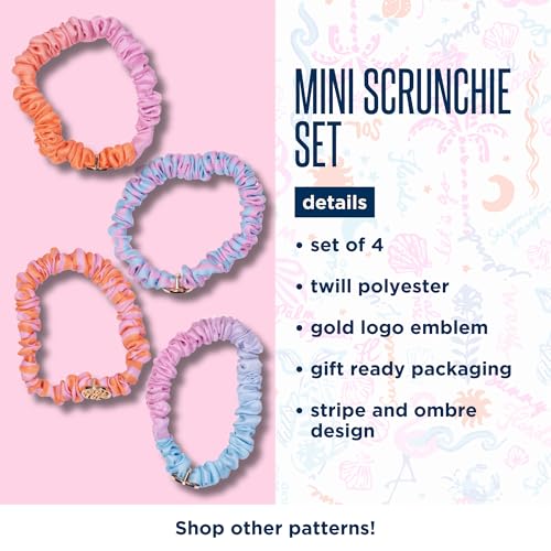 Lilly Pulitzer Satin Scrunchies, 4 Piece Scrunchie Set for Women and Girls, Cute Mini Hair Ties (Assorted Stripe and Ombre)