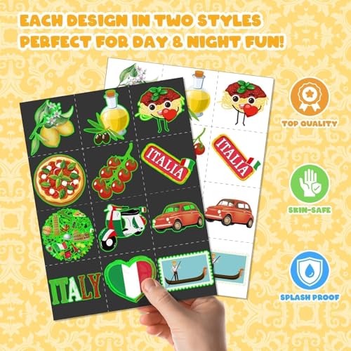 Italy Party Favors Set - 72 Tattoos & 24 Slap Bracelets