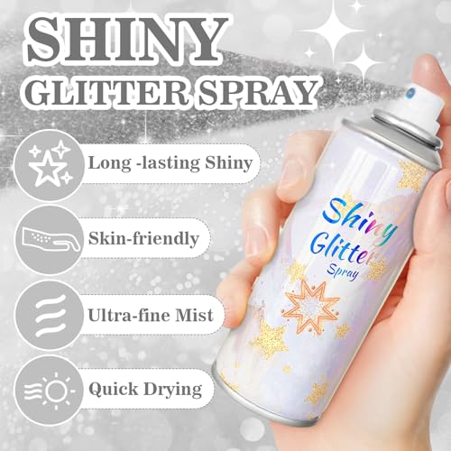 Silver Body Glitter Spray for Hair & Clothes | Quick-Drying
