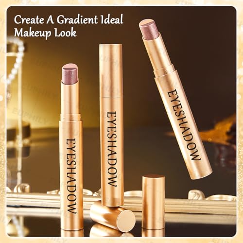 3 Color Matte Gradient Glitter Eyeshadow Stick, Cream Blendable Metallic Shimmer Eye Shadow Pencil, Lightweight Long-Lasting Eye Makeup Pen for Daily Makeup, #04 Glittering rose