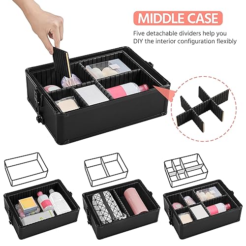 Yaheetech 4-in-1 Rolling Makeup Train Case with Lockable Drawers