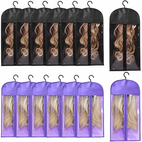 Wig Storage Organizer with Heavy-Duty Hangers - 12 Bags Set