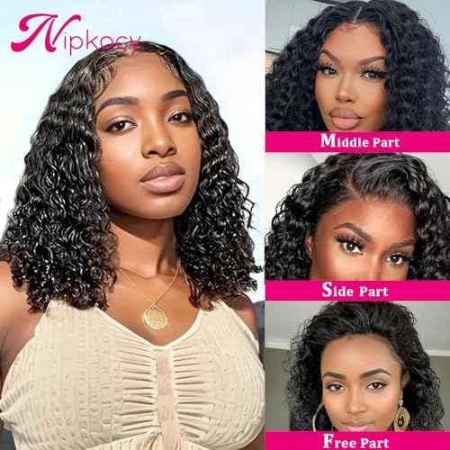 Bob Wig Human Hair Short Deep Curly 16inch 180% Density 13x6 Frontal Hd Lace Wig Wet And Wavy Deep Wave Lace Front Wigs Human Hair For Black Women 100 Real Curly Human Hair Natural Black