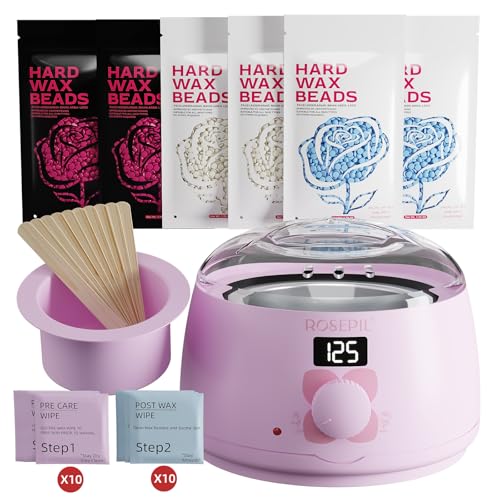 Digital Wax Warmer - Beginner-Friendly Waxing Kit with Smart Temp Control, 6 Packs (3 Colors) Wax Beads for Targeted Hair Removal - Ideal for Body, Bikini, face, Home Salon Use