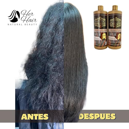 Cirugía Capilar Marroquina Chocolate 33.8 oz| Shampoo Chocolate 33.8 oz| Tratamiento Capilar |Reconstrucción Capilar Brillo de Seda| Alizado y Brillo Capilar | Uso Professional | Kit 2 Pasos |67.6 oz