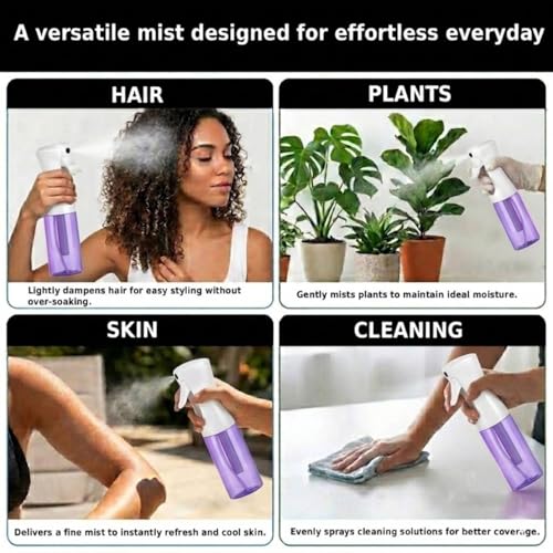VIGOR PATH Continuous Fine Mist Spray Bottle – 6.7oz Refillable Water Mister for Hair, Cleaning & Plants
