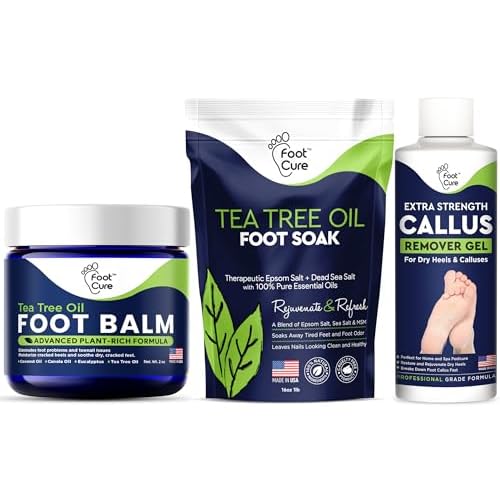 Product Image Tea Tree Oil Foot Balm/Moisturizer For Dry Cracked Feet - Instantly Hydrates & Soothes Irritated Skin & Athletes Foot Tea Tree Foot Soak & Callus Remover Gel Kit - Extra Strength
