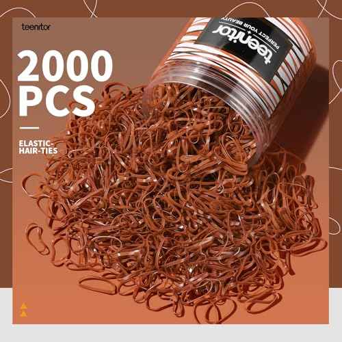 Teenitor Elastic Hair Bands, Small Hair Ties, 2000pcs, Light Brown