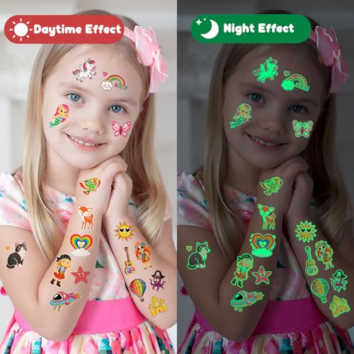 Glow In The Dark Temporary Tattoos, 350 Mixed Designs for Kids