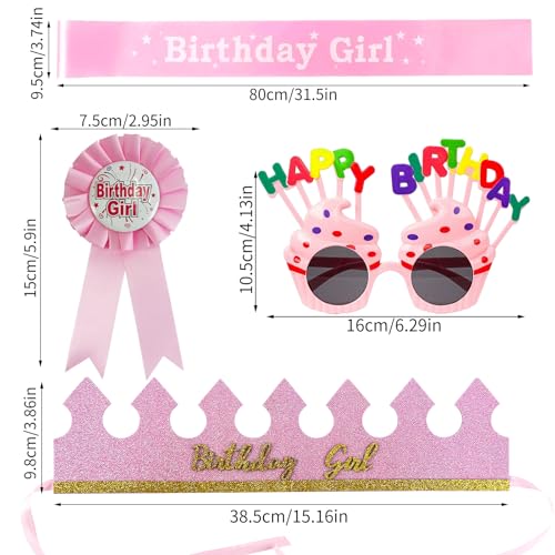 Pink Kid's Birthday Crown & Dress Up Set - Girl Headband Tiara & Ribbon Medal, YumSur
