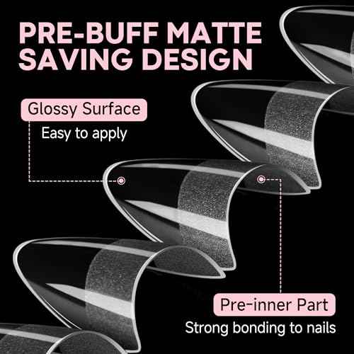 UNA GELLA Almond Gel Nail Tips Short: Half Cover Almond Shape Nail Tips Matte 216pcs Clear Gelly Tips for Saving Nail Extension DIY Nail Art, Self-handle 12Sizes