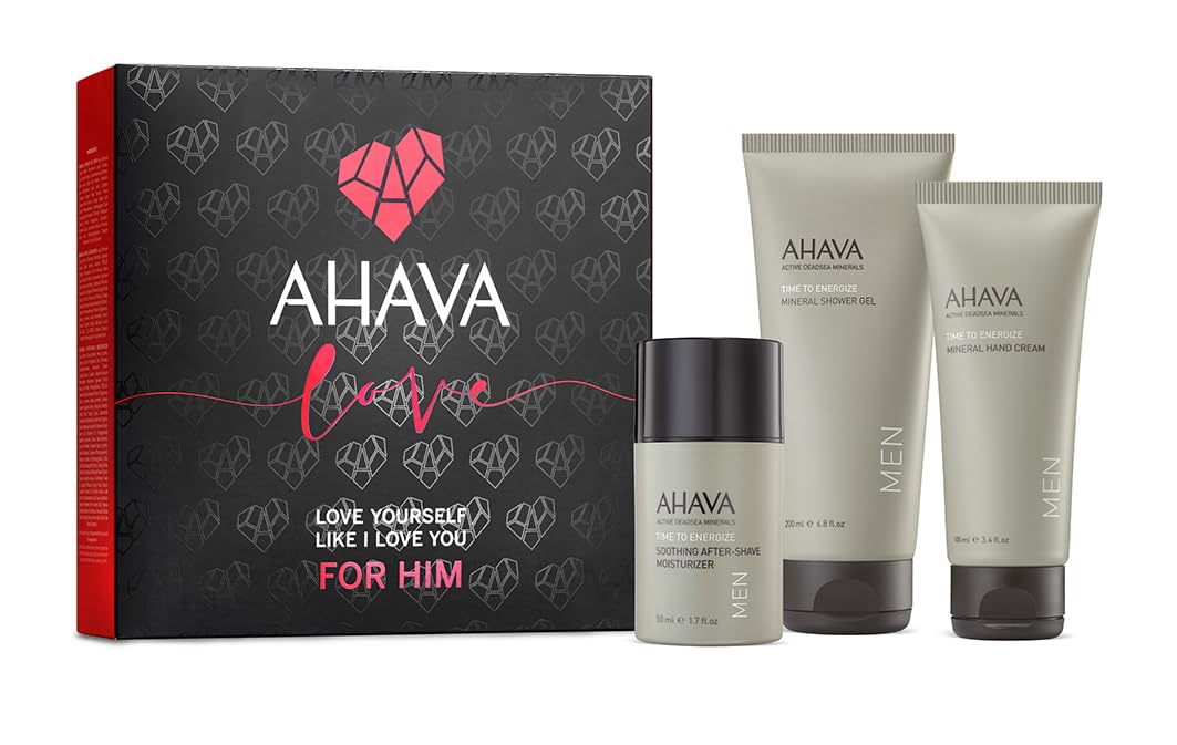 AHAVA Kit For Him, Includes Mineral Shower Gel, Mineral Hand Cream, and Soothing Aftershave Moisturizer