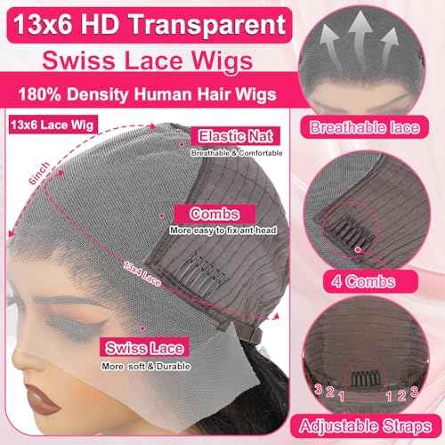 13x6 Ombre Lace Front Wig Human Hair 1B/30 Highlight Lace Front Wig 180% Density Body Wave HD Transparent Lace Frontal Wigs Human Hair Colored Balayage Wig for Black Women 26 Inch