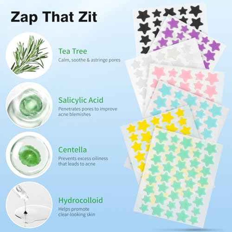 Pimple Patches for Face, Colorful Hydrocolloid Acne Patches, Cute Star Zit Covers for Face, Spot Stickers with Tea Tree, Salicylic Acid & Cica Oil| 4 Sizes (8mm, 10mm, 12mm & 14mm) |357 Count