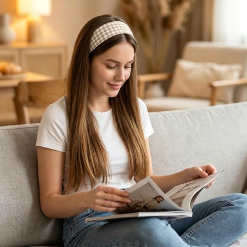 Gingham Headbands for Women - 8 Pack, Plaid Hair Bands