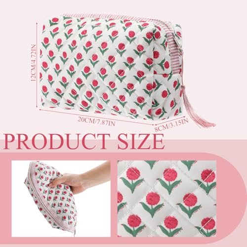 Kacctyen Floral Quilted Makeup Bag Set - 6 Pcs Cotton Travel Pouches