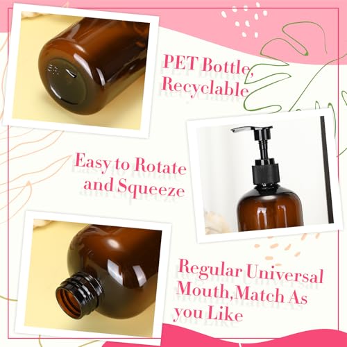 Tessco for you 24 Pcs Amber Soap Dispenser Empty Plastic Pump Bottles Refillable Shampoo Container for Hand Sanitizer Soap Lotion Body Wash Conditioner Bathroom Kitchen Travel, 8.45oz