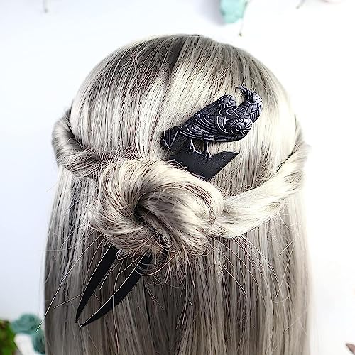 MYAROMA FINDINGS Solid 2-Pack U-Shaped Viking Raven Hair Pins for Thick Hair, French Styling Sticks, Renaissance Accessories