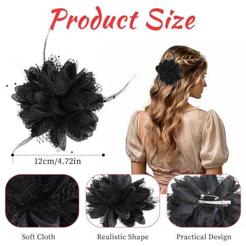 Giantree Rose Hair Clip, Flower Hair Clips for Women, Artificial Flower Brooch Hair Feathers Headwear for Wedding Prom Party