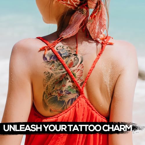 Kotbs Koi Fish Temporary Tattoos - 6 Large Sheets Waterproof