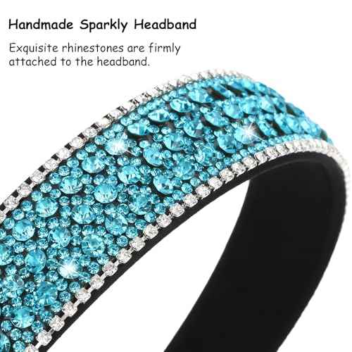 Wecoe 4 Pack Rhinestone Headbands Women Fashion Glitter Sparkly Diamond Headbands Flower Girls Back to School Prom Hair Accessories Women Girls Birthday Gift (Silver, Pink, Light Blue, Mixed Color)