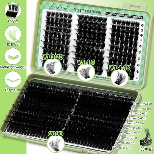 Lash Clusters Kit 540pcs D Curl 10-22mm Wispy Eyelashes