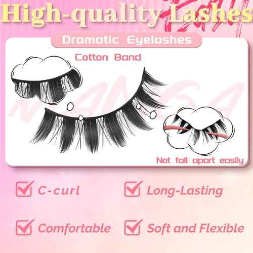 Ahrikiss Lashes Spiky Manga Lashes Anime False Eyelashes 8 Pairs Faux Mink Lashes Cosplay Thick Fake Eyelashes Soft Strip Lashes 8-16mm Wispy Fake Lashes Natural Look (Doll)