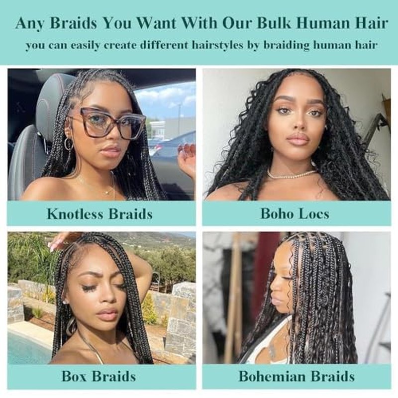 Boho Deep Wave Bulk Human Hair for Braiding - 3 Bundles 16"