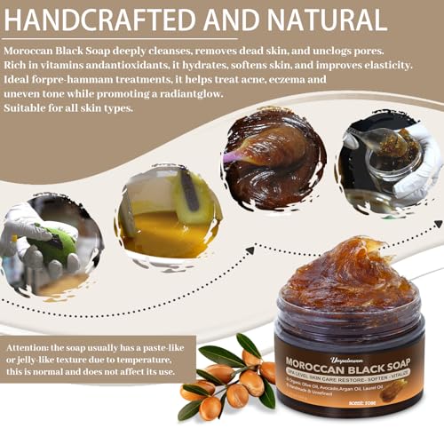 2 PCS Moroccan Black Soap with Argan and Rose, SPA Level Beldi