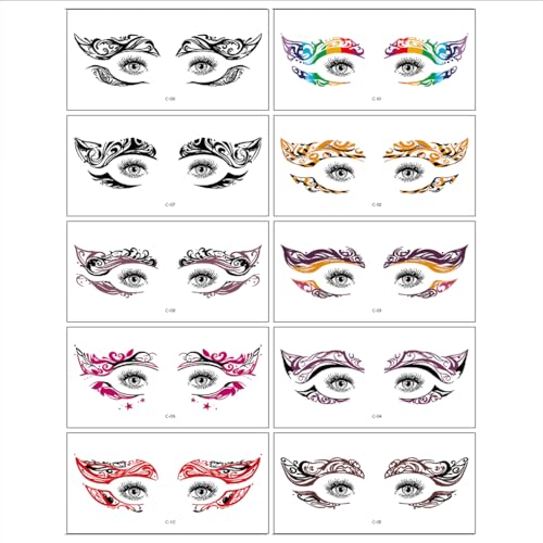 Eye Tattoo Stickers - 10 Pairs Face Eyeliner Party Makeup