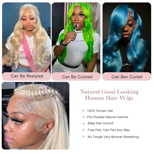 Myecool 26" 613 Blonde Lace Front Wig Human Hair 13x5