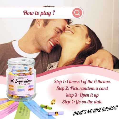 90 Date Ideas In A Jar Date Night Ideas Color Coded Date Ideas Budget-friendly Date Jar Wedding/Anniversary/Bridal Shower/Newlyweds Gifts for Couples, Him, Her, Boyfriend, Girlfriend, Gag Gifts Funny